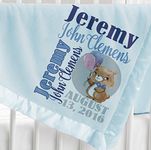 Kids-Pillowcases-By-Stockingfactory Personalized Baby Blanket (Light Blue - Personalized) Super Soft Micro Plush Fleece with Satin Trim with Name Elephant Giraffe Cute Bear Panda Animal Designs