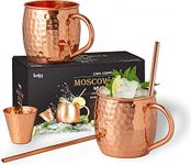 Gadgy Moscow Mule Mug Set - Cocktail Cup Set - Includes 2 Copper Mugs, 2 Straws, and a Jigger - 100% Copper and Handcrafted - Copper Glasses - Party Gift