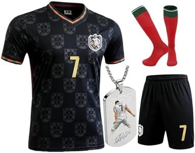 Alorsict Kids Soccer Jersey Set | Uniform Kit with Shirt Shorts Socks #7 Necklace for Boys Girls,School Sports Training Match (C.R.Black#7, 11-12 Years)