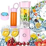 Portable Juicer blender,USB Rechargeable Personal Blender with 480ML Fruit Mixer Machine with 6 Blade Juice Cup(Pink)