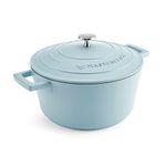 MasterClass Medium Casserole Dish with Lid 4L/24 cm, Lightweight Cast Aluminium, Induction Hob and Oven Safe, Sky Blue