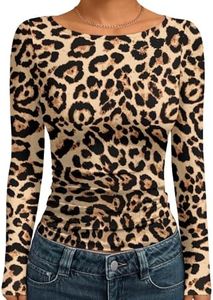 Trendy Queen Women's Boat Neck Tops Long Sleeve Shirts Leopard XL
