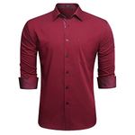 HISDERN Men's Red Classic Collar Dress Shirts Long Sleeve Button Down Formal Casual Business Shirts for Men Regular Fit Wedding Party Work Shirt with Pockets