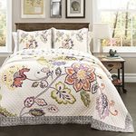 Lush Decor Quilt Flower Pattern Reversible Coral and Navy 3 Piece Lightweight Bedding Set, Cotton, queen