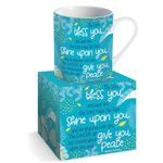 Christian Mug with Gift Box, Bless You (Teal), with Bible Verse Numbers 6:24-26. Bible Verse Mug Makes Perfect Christian Gifts for Women & Men, by Just Cards Direct