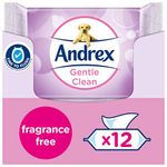 Andrex Gentle Fragrance Free Flushable Toilet Wipes certified 'Fine to Flush' Plastic Biodegradeable 12 Moist Toilet Tissue Packs, Pink, Unscented, 480 count