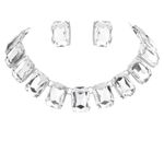 Rosemarie & Jubalee Women's Stunning And Colorful Emerald Cut Crystal Rhinestone Statement Necklace Earrings Bridal Gift Set, 16.5"+3" Extender, Metal Glass, crystal