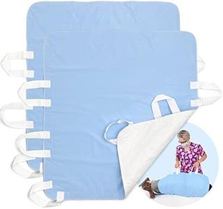 Waterproof Positioning Bed Pad with 6 Handles, Reusable Flat Slide Sheet for Patient Transfers, Turning, and Repositioning, Washable Hospital and Home Care Sliding Sheet, 34” x 36” (Blue, 2-Pack)