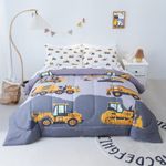 Cokouchyi Twin Size Comforter Set for Boys, 4-Piece Bed in a Bag, 3D Construction Bedding Comforter Sheet Set, Ultra Soft and Fluffy, Cartoon Truck Cars