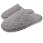 Ofoot Men's Cozy Thread Cloth Organic Cotton House Slippers, Washable Flat indoor/outdoor slip on shoes, Grey, 9.5-10.5 UK