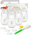 Bimirth 11-Piece Baby Bottle & Milk Storage Bottle Gift Set, 6oz/180ml Wide-Neck BPA-Free Feeding Bottles with Anti-Colic Nipples, Storage Lids, Cleaning Brushes & Reusable Steam Bag for Newborns