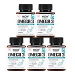 WOW Life Science Omega-3 Fish Oil 1300mg - 60 Capsules For Men & Women | 3X Strength - 550 mg EPA & 350 mg DHA| For Muscle & Joint Support, healthy Heart & Cognitive Support No Fishy Burps | Pack of 5