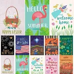 Set of 10 Assorted Garden Flags for All Seasons, 12x18 In Small Decorative Outside Christian Yard for Holiday, Fall Winter Spring Summer Seasonal Welcome Garden Flag