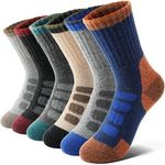Anlisim Kids Merino Wool Hiking Socks Girls Boys Toddlers Winter Thermal Thick Warm Cushion Crew Boot Socks 6 Pairs(Dark Checkered,8-12 Years)