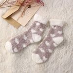 LCHULLE 1 Pair Fluffy Socks for Women and Girls - Soft Fuzzy Comfy Winter Warm Thicken Cozy Home Slipper Bed Socks Heart Pattern for Ladies-Khaki