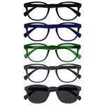 OPULIZE Pop 5 Pack Reading Glasses With Sun Reader Retro Round Black Blue Green Grey Mens Womens RRRRS2-13677 +2.50