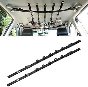 Raynesys Vehicle Fishing Rod Holder, Car Fishing Pole Roof Rack Inside, 5 Rod Capacity, Heavy Duty Adjustable 30-54 Inch, Fishing Rod Carrier Fishing Pole Storage Straps for Truck Car SUV Wagons Van