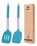 Pack of 2 Silicone Slotted Spatula,Non Stick Solid Kitchen Turner, High Heat Resistant BPA Free Cooking Utensils for Fish, Eggs, Pancakes（Blue