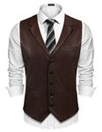 COOFANDY Mens Leather Vest Casual Western Vest Jacket Lightweight V-Neck Suit Vest Waistcoat