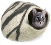 iPrimio 100% Natural Wool Large Cat Cave - Handmade Premium Shaped Felt - Makes Great Covered Cat House and Bed for Kitty. for Indoor Cozy Hideaway. Large Pod Soft Hooded Bed Area. (Blake)