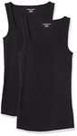 Amazon Essentials Women's 2-Pack Slim Fit Square Neck Tank, Black/Black, Large