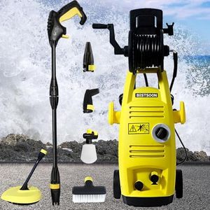 Bestsoon 3500PSI Electric Pressure Washer, 2100W High Pressure Washer with 6 Nozzles, Foam Cannon, Brush, Floor Cleaner, Electric Power Cleaner Machine with Spray Gun & Hose Reel, 8M Hose, 5M Cord