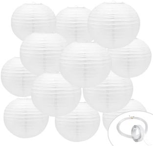12Pcs White Paper Lanterns Decorative, 12 Inch Round Chinese Lanterns with Tape and String for Birthday, Wedding, Christmas, Bridal, Home Decor, Party Decoration…