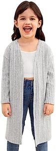 WDIRARA Toddler Girl's Open Front Long Sleeve Ribbed Knit Cardigan Casual Sweaters Light Grey 7Y