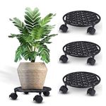 Sharpex Pack of 4 Metal Caddy Iron Dolly on Round Rack Rustproof Sturdy Potted Indoor Outdoor Plant Stand/Trolley With Locking Wheels for Balcony, Living Room, Home and Garden (Black)