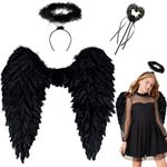 Orgoue Angel Wings and Halo, Angel Costume for Woman Girls Adults Angel Accessories for Halloween Cosplay (Black 45 * 45cm)