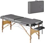HOMCOM Portable Massage Table, 3 Section Adjustable Beauty Bed, Wooden Foldable Massage Bed with Face Cradle, Padded Armrests for Spa, Lash, Tattoo, Grey