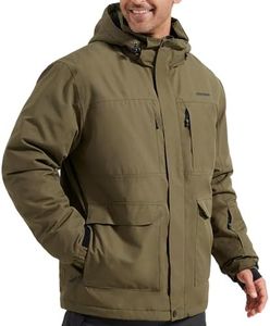 FREE SOLDIER Men's Waterproof Ski Jacket Fleece Lined Warm Winter Snow Coat with Hood Fully Taped Seams(Army Green,M)