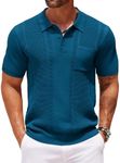 COOFANDY Polo Shirts for Men Knit Short Sleeve Golf Shirt Business Casual Golf Shirts Banded Bottom Shirt Blue