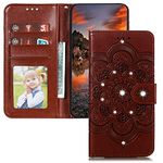 LEMAXELERS LG Stylo 6 Phone Cover Case, Bling Diamond Mandala Embossed Wallet Flip PU Leather Mobile Phone Cases Magnetic Card Slots with Stand for LG Stylo 6 Diamond Mandala Brown LD