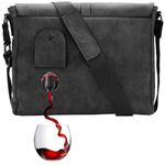 PortoVino Wine Messenger Bag - Vegan Leather Wine Bag with Hidden Insulated Compartment and Dispenser that Holds and Pours 2 bottles of Wine Perfect for Traveling, Concerts, Bachelorette Party - Slate