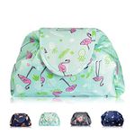 Lazy Drawstring Makeup Bags, Large Capacity Waterproof Travel Portable Cosmetic Bag Pouch Makeup Pouch Storage Organiser for Women Girl (Blue Flamingo)