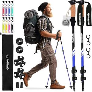 TrailBuddy Trekking Poles - Lightweight, Collapsible Hiking Poles for Backpacking Gear - Pair of 2 Walking Sticks for Hiking, 7075 Aluminum with Cork Grip Blue Lake