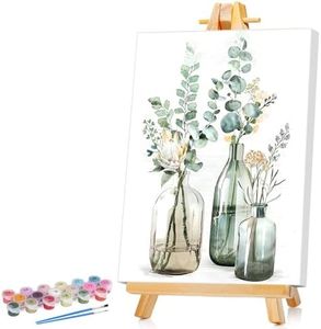 Ginkko Framed Paint by Numbers Kit for Adults Beginner & Kids Ages 8-12 with Wooden Frame Easy Acrylic on Canvas 8x12 inch with Paints and Brushes, Bottle Flower for Home Wall Decor Gift