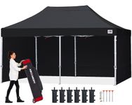 ABCCANOPY 3x6M Pop Up Gazebo With Side Panels and Door Wall Commercial Shelters Instant Shade And Block Rain, Bonus Upgraded Roller Bag, 4 Weight Bags, Stakes and Ropes (3x6M,Black)