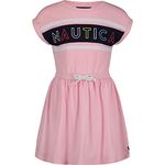 Nautica Girls' Short Sleeve Jersey Tee Dress with Elastic Cinched Waist, Fun Designs & Colors, Almond Billboard, 5