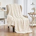 MIULEE Christmas Fleece Throw Blanket with 3D Stylish Jacquard Weave Design, Super Soft Warm Cozy Fluffy Plush Fuzzy for Couch Sofa Bed, All Season Decor, 50x70 Inches, Cream White