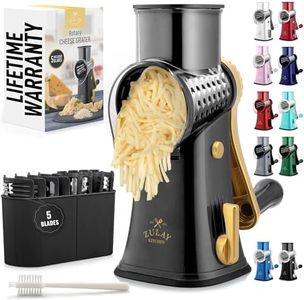 Zulay Kitchen Rotary Cheese Grater 5 Blade Cheese Shredder - Manual Hand Crank Cheese Grater With Reinforced Suction & 5 Interchangeable Drums - Easy to Use, Vegetable Chopper Round Mandoline Slicer