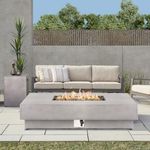 ReeQuo 60-inch Outdoor Propane Fire Pit Table Set - 2-Piece, 50,000 BTU, Concrete Large Rectangular Fire Table with Lid, Propane Tank Table, Lava Rocks, Rain Cover - Perfect Firepit for Outdoor Use