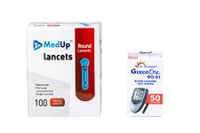 MedUp 100 Round Lancets with DR. MOREPEN BG-03 50 Test Strips Combo (No Glucometer)