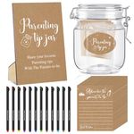 Suzile 76 Pcs Baby Shower Game Prizes Advice Baby Shower to Baby Parenting Tip Jar Sign for New Parents 60 Cards 12 Pens 2 Cute Stickers 1 Pet Bottle for New Parents Guest Party(Vintage Theme)