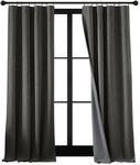 RYB HOME 100% Blackout Linen Textured Curtains 108 inches Long, Thermal Insulating Privacy Energy Saving for Bedroom Living Room Window Office Theater Baby Nursery, W 52 x L 108 in, Grey, 2 Panels