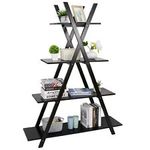 A Frame Bookcase Bookshelf 4 Tier Ladder Shelf Storage Display Modern Black 