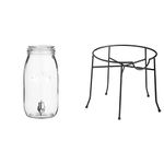 Kilner 3 Litre Round Glass Drinks Dispenser & A'Domo Drinks Stand for Round Dispenser 5 L, Stainless Steel, One Size