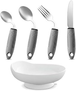 Adaptive Utensils Set with Holder Base, Weighted Easy Grip Silverware for Elderly, Arthritis Utensils for Limited Hand Strength, Non Slip Stable Dinnerware Set