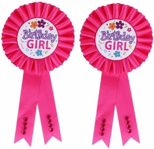 Birthday Pinback Buttons Badge Pin, 2PCS Pink Birthday Girl Rosette Badge Birthday Award Ribbon Badge Pin Brooch Decorations for Birthday Party Decoration Supplies 160x75mm